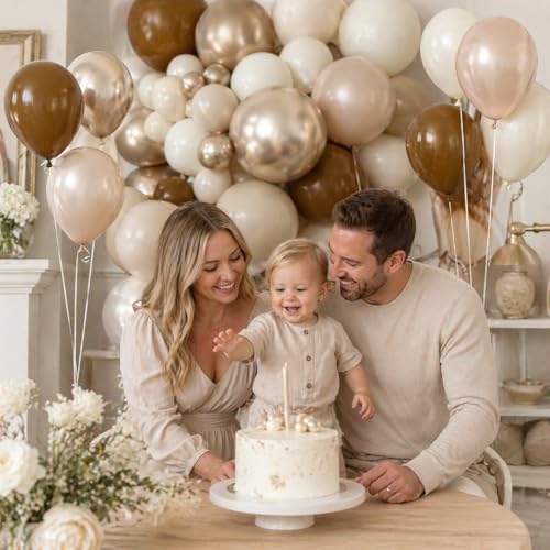 Image of Neutral Brown Balloons, 12 Inch Brown Gold Sand White Cream Beige Ivory Helium Balloons with Metallic Champagne Gold Balloon for Boho Neutral Bridal Baby Shower Rodeo Birthday Wedding Thanksgiving