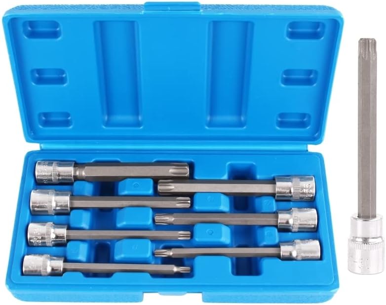 TECPO Socket Spanner Set 7 Pieces Inner Torx Nuts Inner Torx Nut Set 3/8 Inch Tool T25 T30 T40 T45 T50 T55 T60