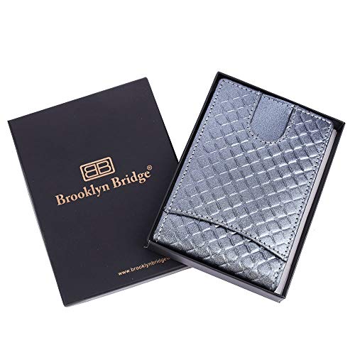 Image of Brooklyn Bridge Genuine Leather Money Clip Wallet for Men Diamond VT Grey - Premium Slim RFID Protected Wallet with Cash Clip, Smart Front Pocket Design, Stylish Gift for Men