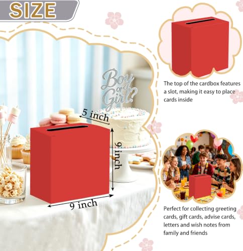 Image of SietDESEO Red Card Box for Graduation Large Cardboard Gift Card Box Holder for Wedding Reception Birthday Graduation Baby Shower Raffle Ticket Box with Slot