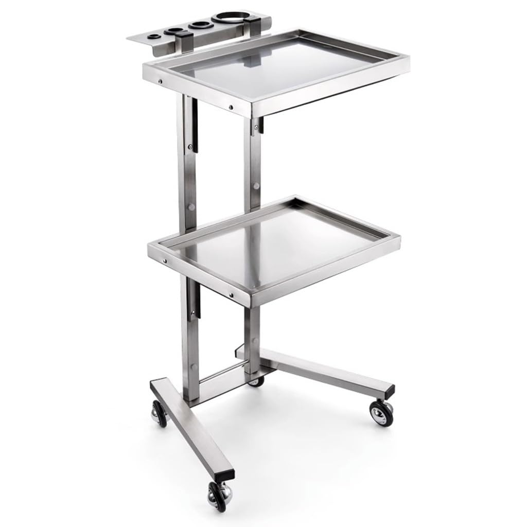 DFGHNBVC 3-Tier Rolling Storage Cart With Wheels, Stainless Steel Trolley Tray For Kitchen Or Salon Organization,Silver