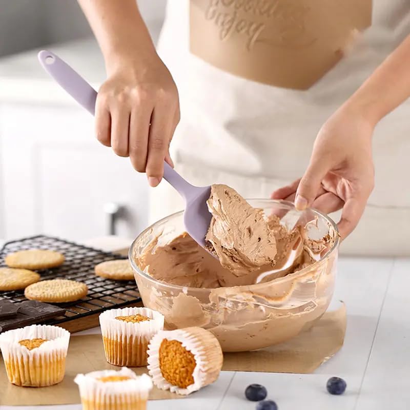 Silicone Spatulas, Small Rubber Spoon Spatula Heat Resistant Seamless Non-stick Spoon Flexible Scrapers Baking Mixing Tool(ligth purple)