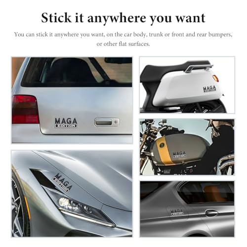 Image of MAGA Edition Car Emblem, 3D Raised Full Metal Badge Decal MAGA Personality Labels, Strong Adhesive Exterior Auto Body Decoration Embossed Sticker for Car Truck SUV (Black & White)