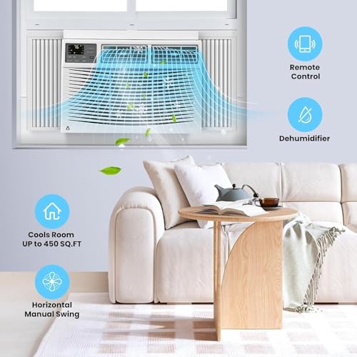 Image of Towallmark 10,000 BTU Window AC Unit, 115V Cools 450 Sq.Ft Spaces, Remote Control with 3 Speeds & Auto Restart, for Bedroom and Living Room, White