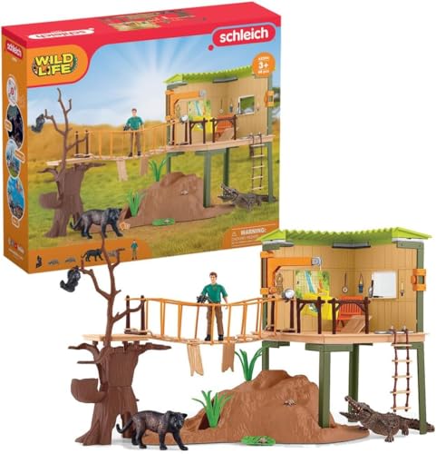 SCHLEICH WILD Life 42594 Safari Ranger Abenteuer Station Tiere Action-Spielset - Safari Tiere Figuren Set mit Alligator, Panther, Safari-Basis, Ranger-Figur und mehr, ab 3 Jahren