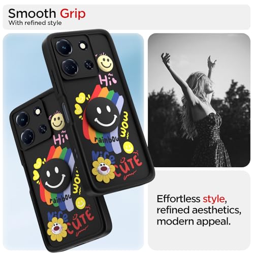 Image of Pikkme Back Cover for Infinix Note 30 5G | Soft Silicone| Cute Rainbow Smile & 3D Cartoon Flower Design | Shockproof Raised Camera Protection Bumper Case (Black)