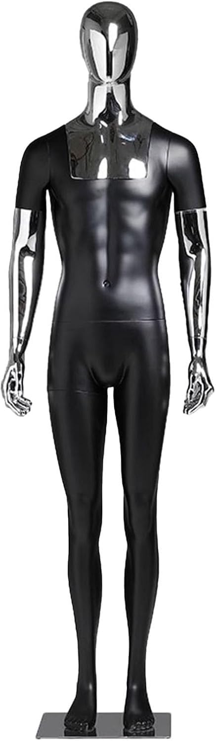 CONGRUI 75.6 Inches Tall Male Mannequin Full Body Detachable Fiberglass Torso And Electroplated Arms, Standing Manikin(Black1)