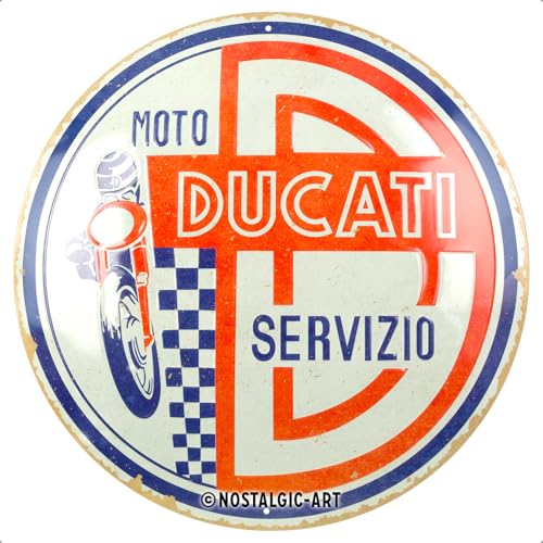 Nostalgic-Art Plaque rétro, Ø 35 cm, Ducati – Moto Servizio – Idée cadeau pour motards, Official License Product (OLP), en métal, design vintage