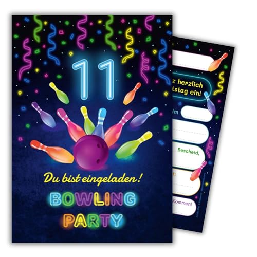 12 biglietti di invito, incl. 12 buste per il 10° compleanno per bambini, bowling, coni decimo compleanno, ragazze e ragazzi