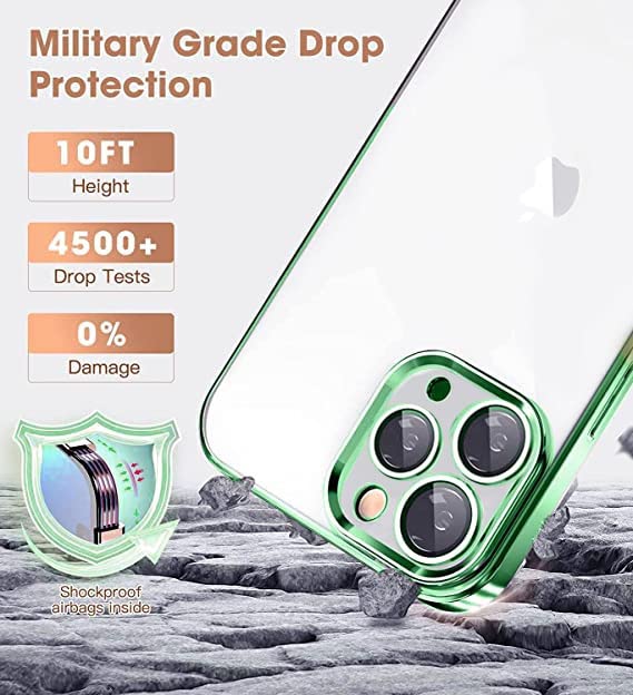Image of mobistyle Designed for iPhone 13 Pro Electroplating Bumper Clear Back Cover for iPhone 13 Pro Cover (Silicone | Electroplating Green)