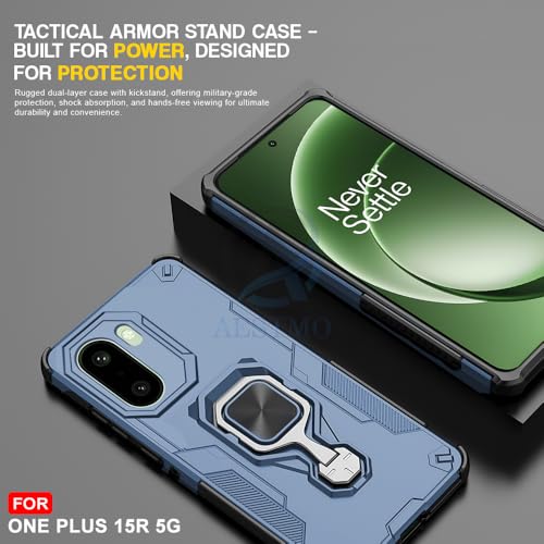 Image of AESTMO Armor Back Cover for OnePlus 15R 5G | Ring Holder & Kickstand & Camera Protection in-Built | 360 Degree Protection Back Case Cover (Blue)