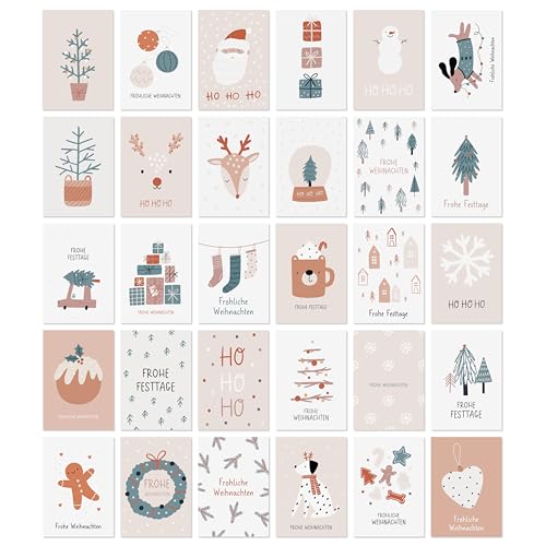 CraftWerk Weihnachtskarten mit Umschlag 30er Set- DIN A6 Klappkarten Grußkarten mit Motiven zu Weihnachten