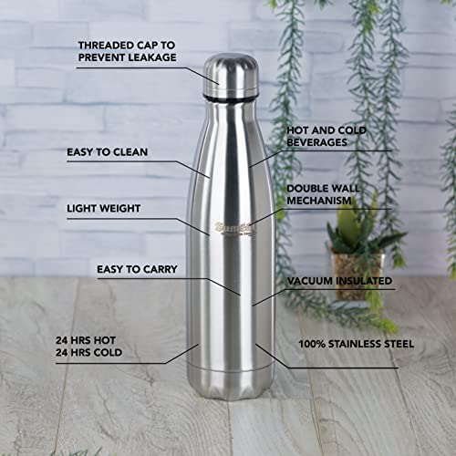 Image of Sumeet Stainless Steel Double Walled Vacuum Flask /Water Bottle, 24 Hours Hot and Cold, 500 ml, Silver - 1Pc