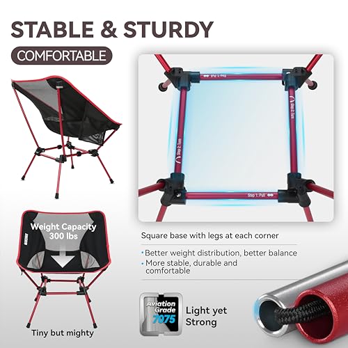 Image of MARCHWAY Ultralight Folding Camping Chair, Heavy Duty Portable Compact for Outdoor Camp, Travel, Beach, Picnic, Festival, Hiking, Lightweight Backpacking (Red)