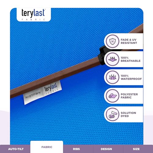 Image of Midtown Umbrellas Wooden 2-8 Ft Patio Umbrella, Cobalt Canopy