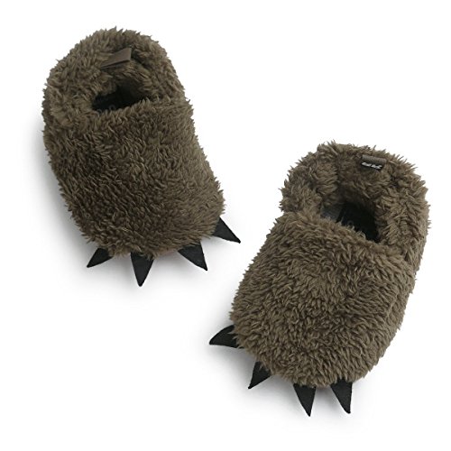 fantastic me Baby Boys Girls Bear PAW Animal Slipper Boots Toddler Infant Crib Shoes First Walking Prewalker Shoes, Anti-slip Soft Sole Sneaker, Plush Furry House Slippers For 0-18 Months4