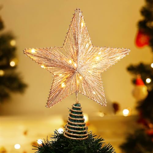 Christmas Tree Topper 10" Golden Glittered Star Tree Topper with ...