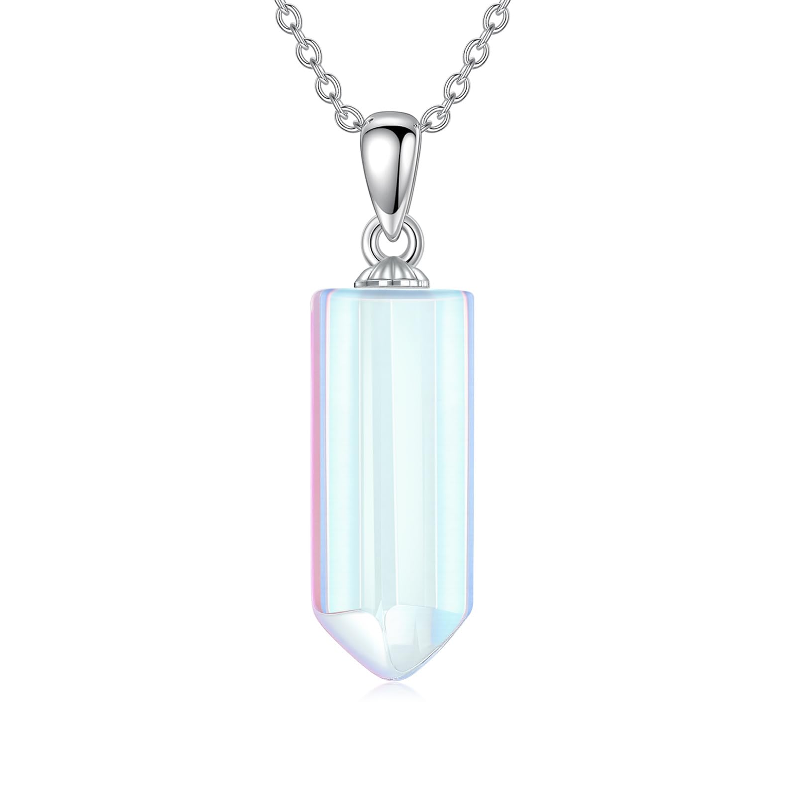 DOLPHERS 925 Sterling Silber Mondstein Anhänger Halskette, einfache Mondstein Halskette Schmuck Geschenke für Damen Frauen, mit 18 + 2 Zoll Kette
