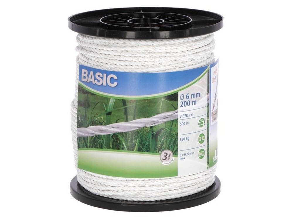 1PEZZO CORDA ELETTRIFICATA TONDO PER RECINTO BASIC BIANCO mt. 200 Ï mm. 6 fili 6