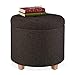 Relaxdays Sitzhocker mit Stauraum, gepolsterter Hocker rund, für Wohnzimmer, Leinen-Optik, H x D: 41 x 44 cm, braun