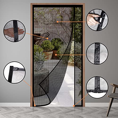 Veanusiver Reversible Left Or Right Side Opening Magnetic Screen Door, Narrow Durable Fiberglass Mesh Curtain Hands Free For Patio thumb #6