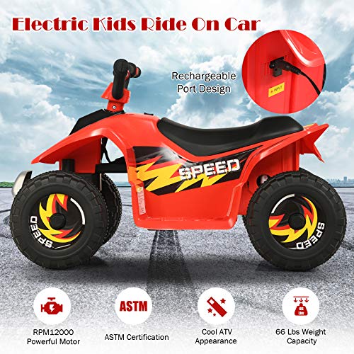 Image of HONEY JOY Ride On ATV, 6V Mini Off-Road Battery Powered Motorized Quad for Kids, Anti-Slip Wheels, RWD 4-Wheeler Electric Ride On Toy Car for Toddlers (Red)