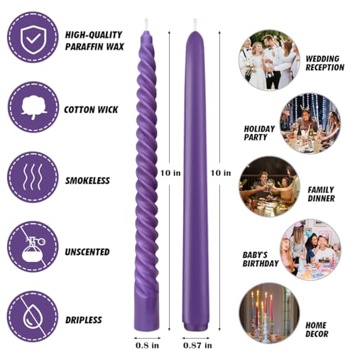 Bougies coniques violettes de 25,4 cm : la solution anti-goutte pour vos nappes
