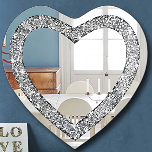 DMDFIRST Crystal Crush Diamond Heart Shaped Silver Mirror for Wall Decoration 24x24x1 inch Wall Hang Frameless Mirror Acrylic Diamond Décor.