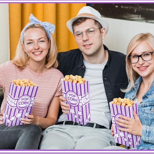 Image of Leinuosen 500 Pcs Paper Popcorn Bags Bulk 2 oz Large Flat Bottom Boxes Disposable Container Sleeve Movie Night Popcorn Bucket for Retro Movie Themed Party Carnival Supplies (Purple)