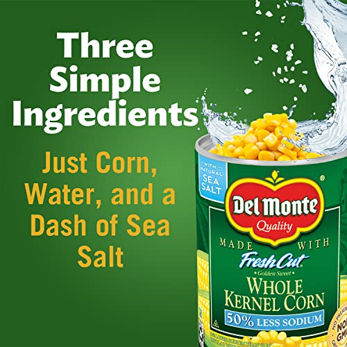 Image of Del Monte FRESH CUT 50% Reduced Sodium Golden Sweet Whole Kernel Corn, Canned Vegetables, 12 Pack, 15.25 oz Can