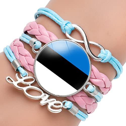 GONMFKM Bracelet Tissé Avec Drapeau De L'Estonie À La Mode Corde Bleue Réglable, Bracelet Tressé En Cuir Rose, Bijou De Temps, Nouveauté De Charme, Accessoires De Bijoux Patriotiques, Cadeau De Re