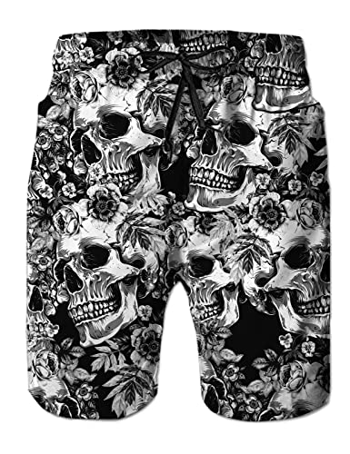 Belovecol Men's 3D Swim Trunks Skull Print Black Board...