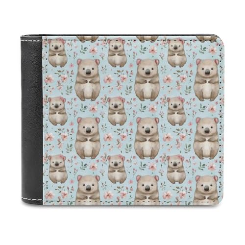 Cute Wombat And Flowers Pattern Fashion Bifold Wallets for Men Women Slim & Thin Credit Card Holder Wallet Purse - Main Image