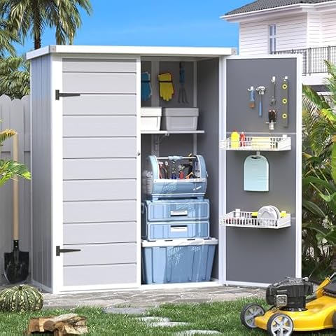 VONZOY Resin Outdoor Storage Shed 5.6x4.4 FT,Waterproof Storage Cabinet with Lockable Doors, Shelving Brackets and Reinforced Floor, for Patio Tools, Extra-Large Shed for Patio,Lawn,Garden(Grey) Cover