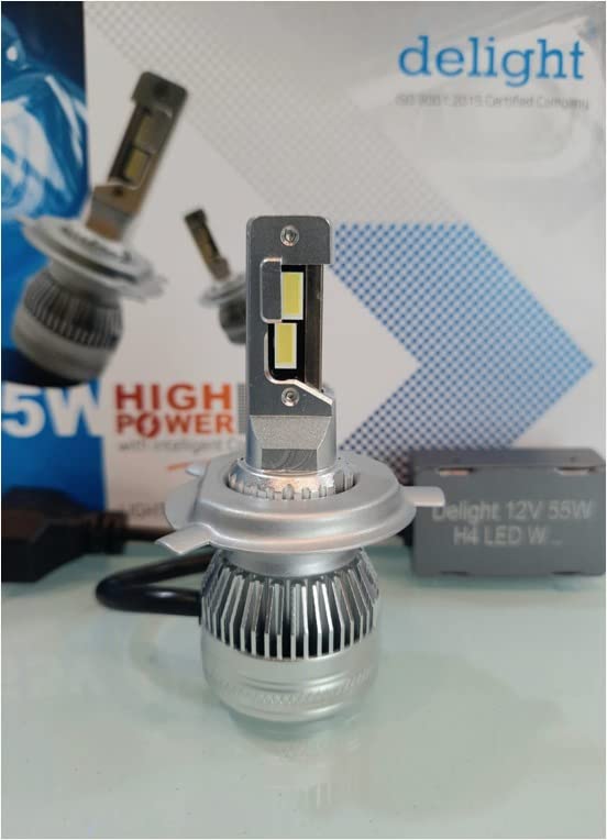 Image of DELight Industries Led H4 High Power With Intelligent Cooling System Led Headlight Bulb For Car Pure White Light (12V, 55W, 4500K, 5500 /5500) Conversion Kit For Cars Halogen Led Light