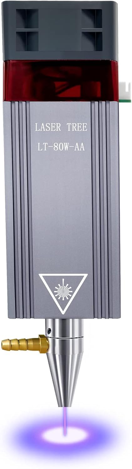 Módulo Láser 450nm 80W con Asistencia de Aire,Kit de Cabezal de Cortador Láser LASER TREE,10W de Potencia Óptica de Doble Punto Comprimido Ultrafino, Compatible con Máquina de Grabado Láser,24V