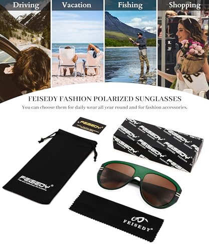 Image of FEISEDY Retro Polarized Aviator Sunglasses for Men Women Trendy 70s Vintage Plastic Frame Sun Glasses B4150