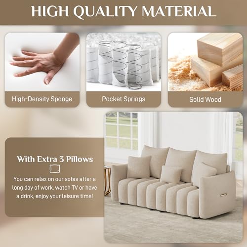 Image of OUYESSIR 81 inch Modern Sofa Couch, Comfy Upholstered Teddy Deep Seat Boucle Sofa, Modern 3-Seater Cloud Couch, Oversized Loveseat for Living Room Office Apartment, Light Brown