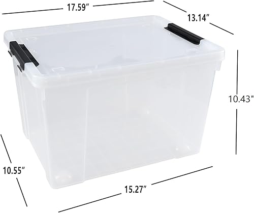 Miniatura 9 de Paquete de 4 cajas de almacenamiento de plástico transparente de 22 L con ruedas, pestillo de almacenamiento con tapa
