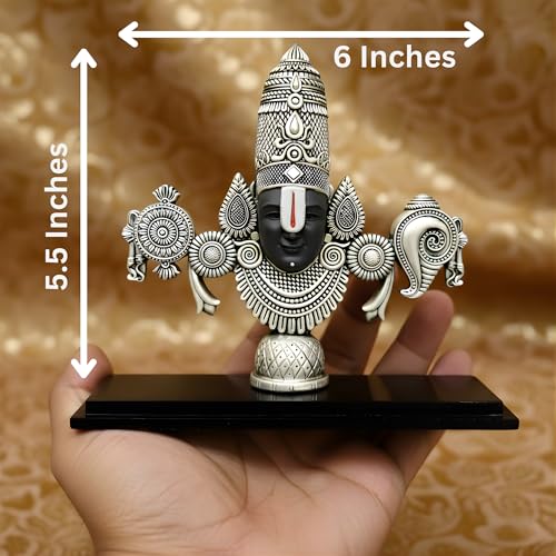 Image of 999 Silver Plated Balaji Statue | 6-Inch Lord Venkateswara Swamy Idol for Pooja Mandir & Prayer Room | Elegant Vastu Table Showpiece & Auspicious Religious Gift Idea
