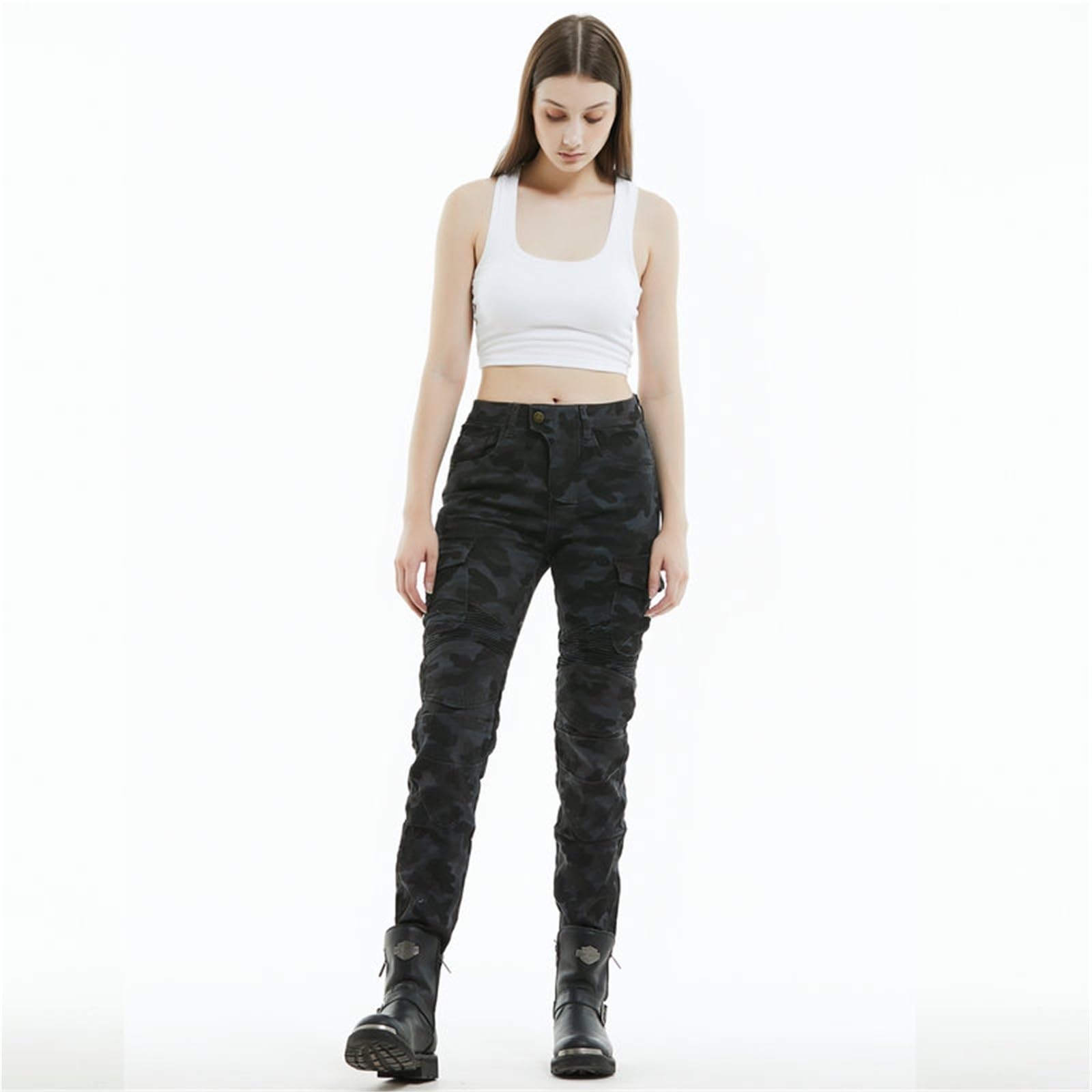 Pantaloni Da Motocross Da Donna, In Denim Resistente Agli Strappi, Con Vita Regolabile, Jeans for La Guida Fuoristrada(M)