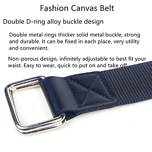 Mens & Womens Canvas Belt Black D-ring Plus Size Web Fabric Casual Belts 3.8cm Wide, 2 Pcs2