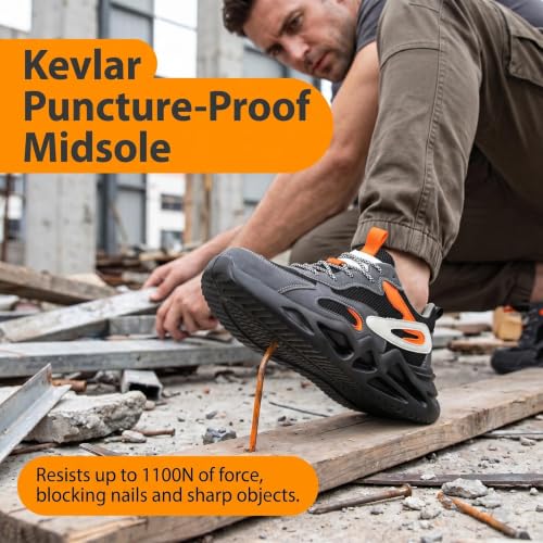 Image of Ruivina Steel Toe Shoes for Men Women Safety Shoes Wide Lightweight Breathable Slip Resistant Puncture Proof Work Sneakers Puncture Proof