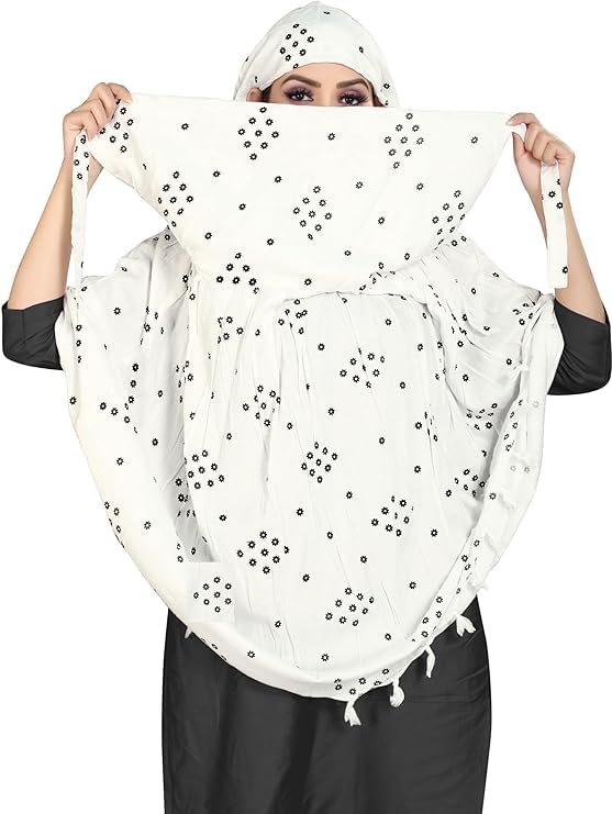 Image of Cotton Long Scarf Cum Mask Scarves Usable for Vehicle Driver | White Printed Design Fabric | Universal Size | Soft & Breathable Sun Protection | For Girl & Women