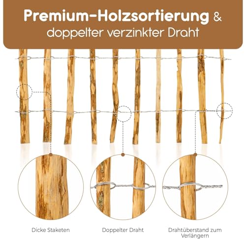 BooGardi Staketenzaun 80 cm hoch · Holz-Zaun Garten in 14 Größen · Gartenzaun Holz Sichtschutz · Jägerzaun Teichzaun Holzzaun Bauernzaun · 80cm x 5m · Lattenabstand 3-5cm