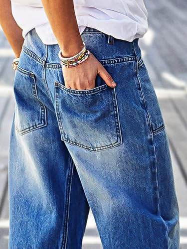 Flamingals Barrel Jeans for Women Trendy High Waisted Stretchy Boyfriend Cropped Jeans Roll Hem Denim Ankle Pants4