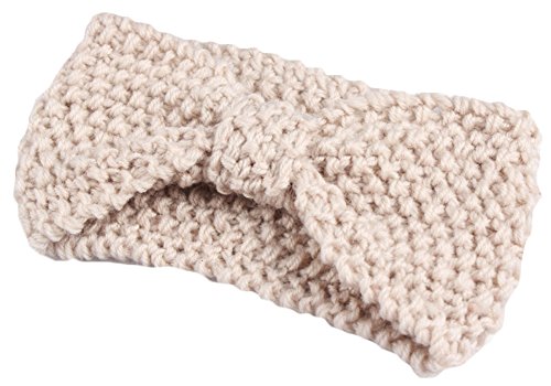 Cozylife Women's Winter Crochet Knit Bow Headbands Beige