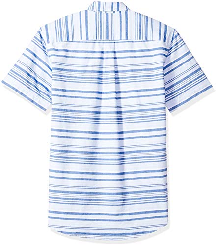 Amazon Essentials Men's Regular-Fit Short-Sleeve Pocket Oxford Shirt, Blue Horizontal Stripe, X-Large #TOP1