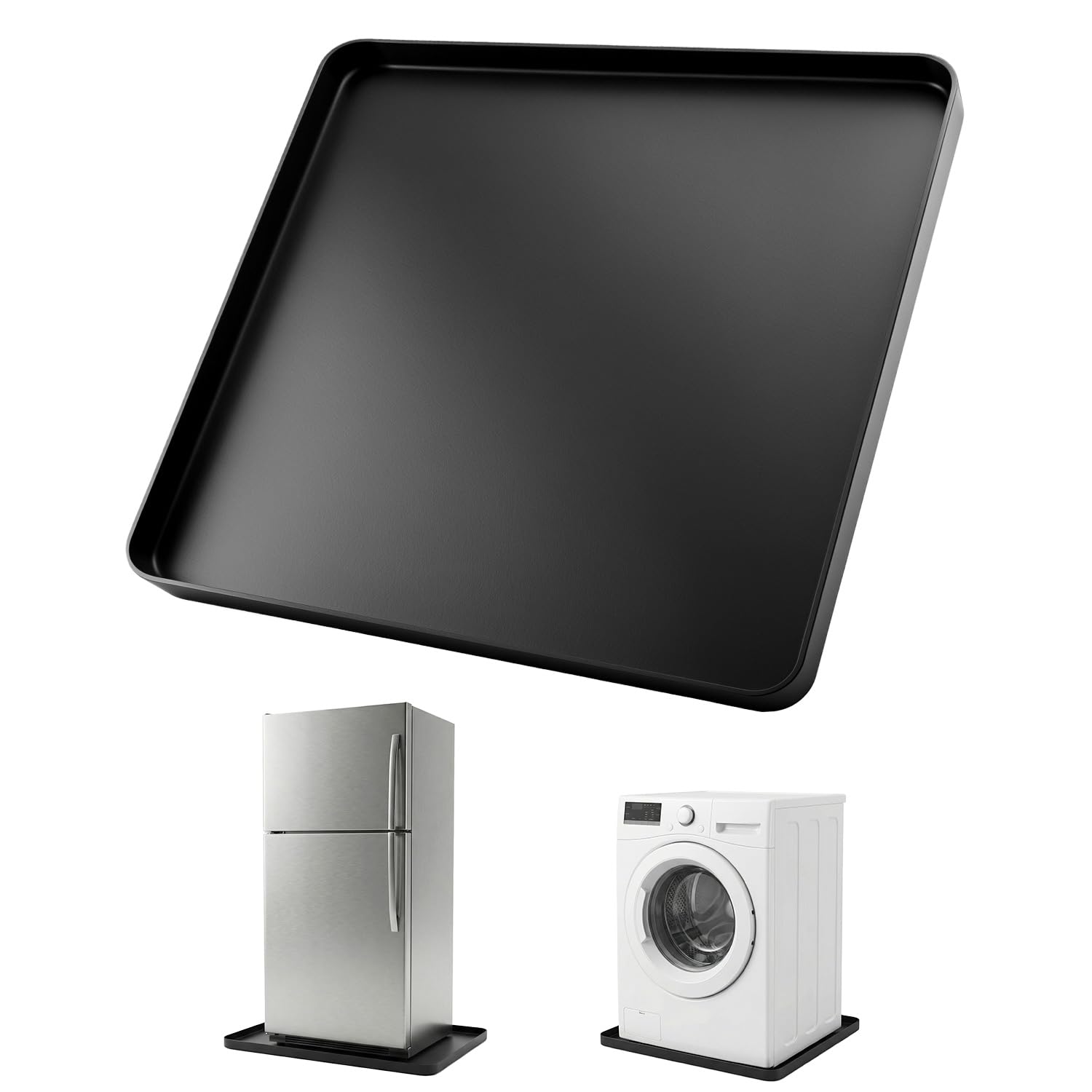 QWORK® Podkładka do mini lodówki, 60 x 60 cm, wodoszczelna mata silikonowa z krawędzią o wysokości 2 cm, do lodówki, pralki i lodówki na wino, ochrona podłogi, ociekacz, czarna