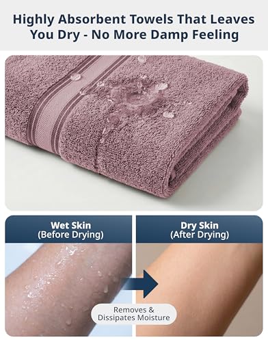 Image of LANE LINEN 100% Cotton Large Bath Towels Set of 4 (28 inchx54 inch) - Zero Twist, Mercerized Cotton Bathroom Towel 4 Pack - Quick Dry, Soft & Absorbent Large Towels Set - Oeko Tex Certified - Wishful Mauve
